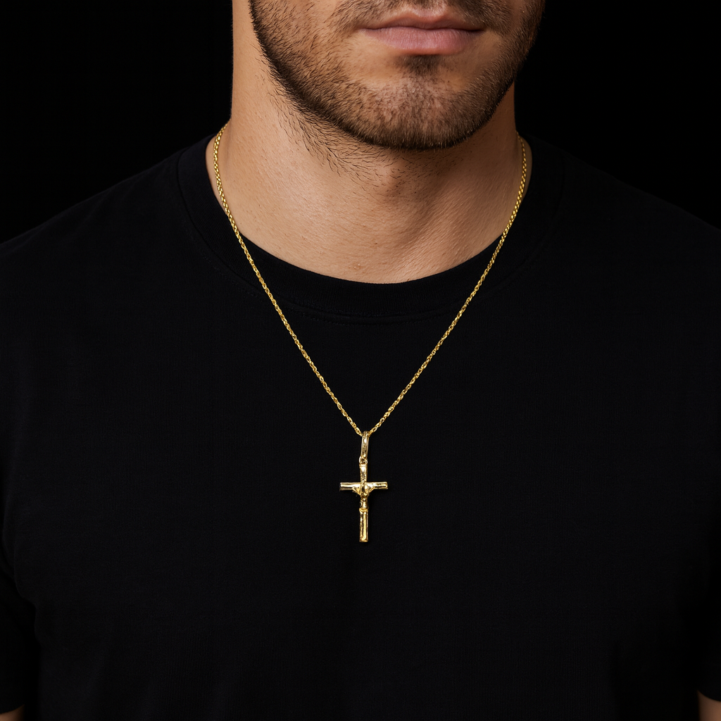 Rope Chain with Crucifix Pendant – Saudi Gold 18K