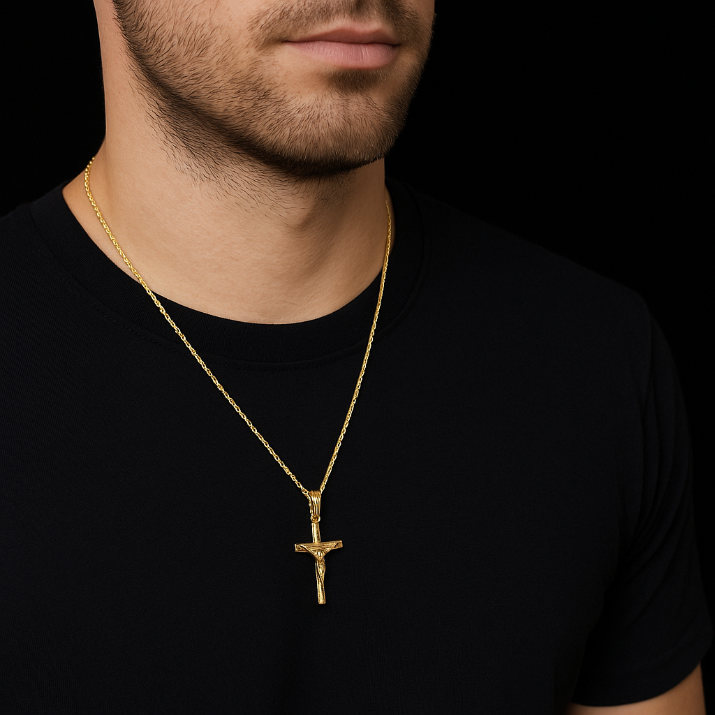 Rope Chain with Crucifix Pendant – Saudi Gold 18K