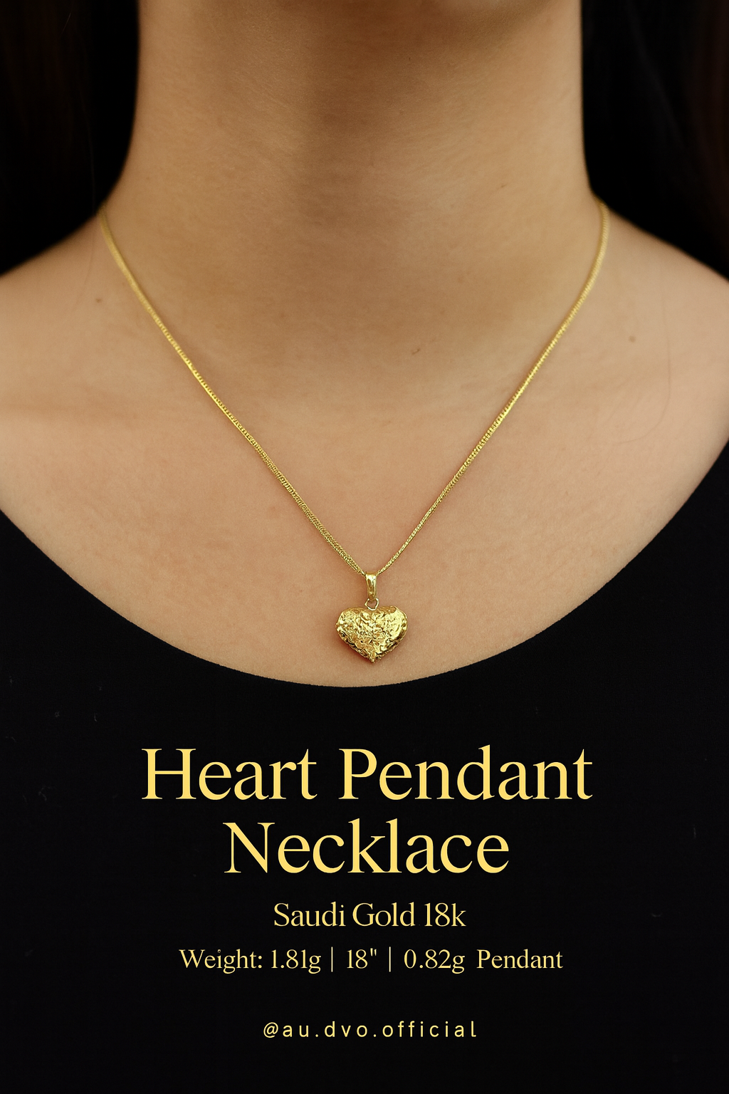 Heart Pendant Necklace – 18K Saudi Gold