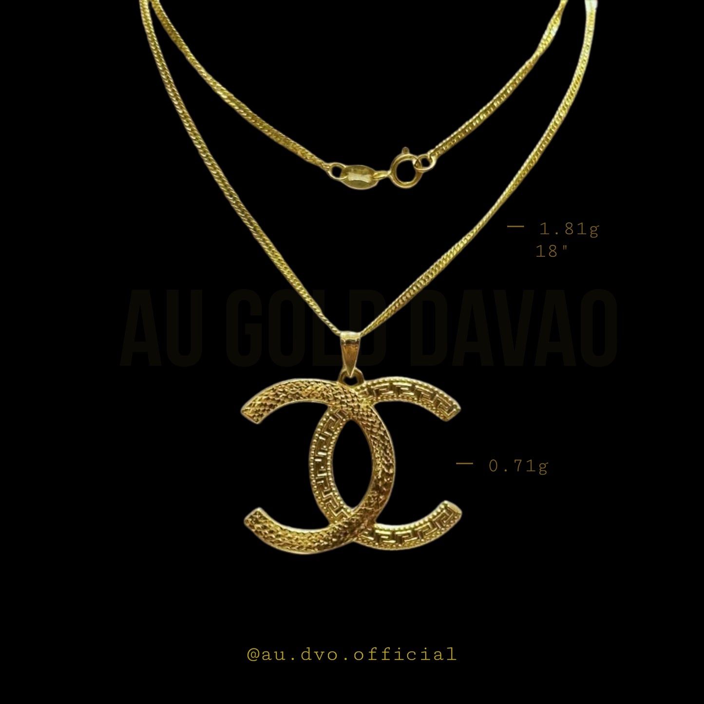 18k Saudi Gold Designer Inspired Double C Gold Pendant Necklace