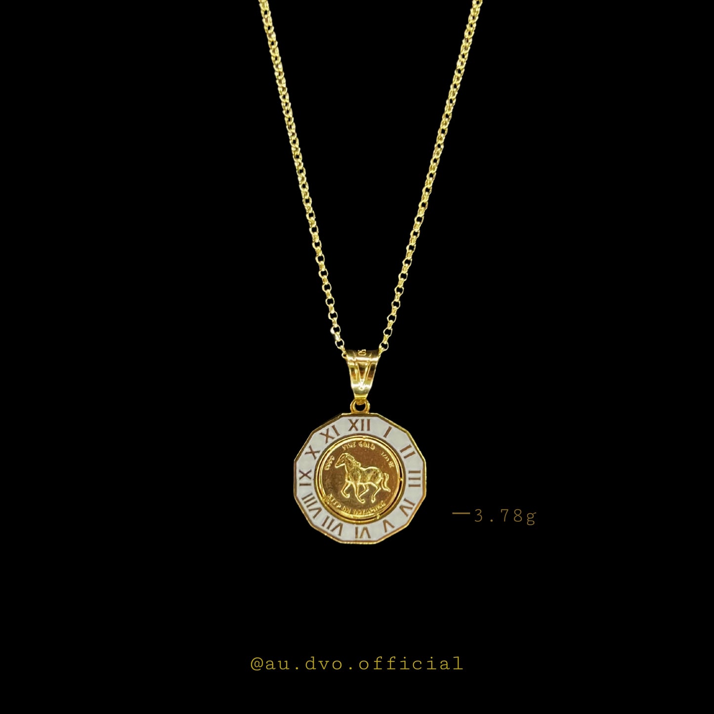 18K Gold Tuvalu Coin Pendant – Roman Numeral Bezel Design