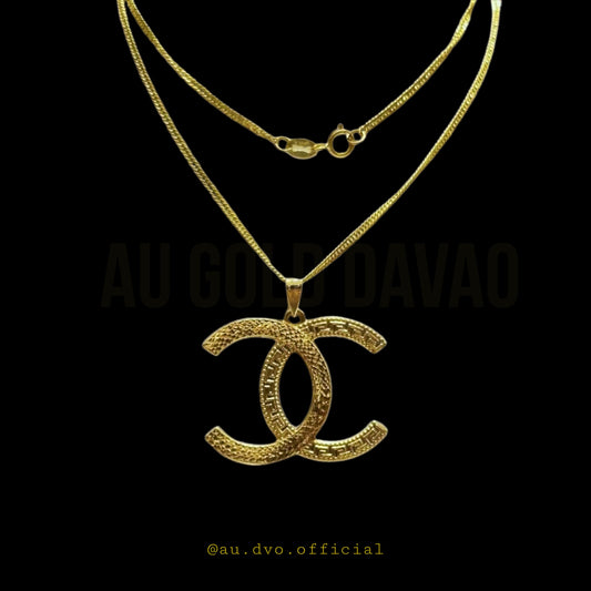18k Saudi Gold Designer Inspired Double C Gold Pendant Necklace